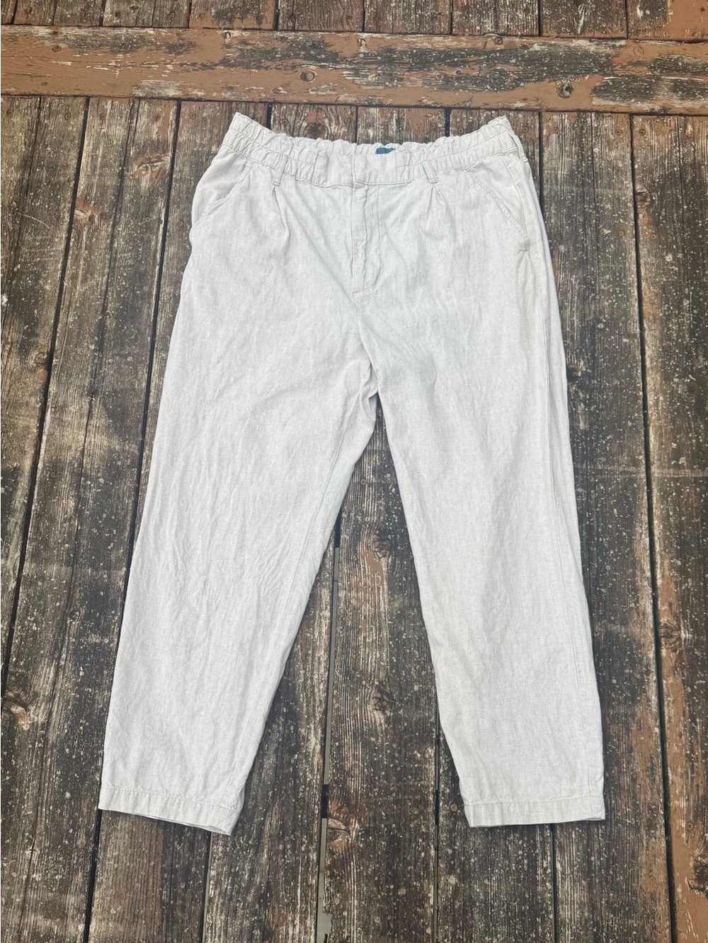 Light Tan Linen/Cotton pants Elastic-Waist, coastal grandma, beach, relaxed,boho
